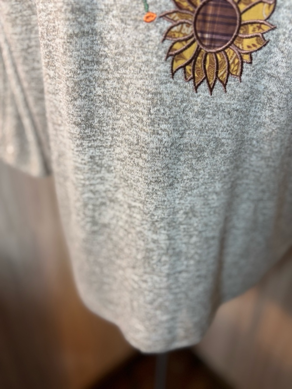 Gray Women's Pullover Top with Sunflower Embroidery - Picture 5 of 7